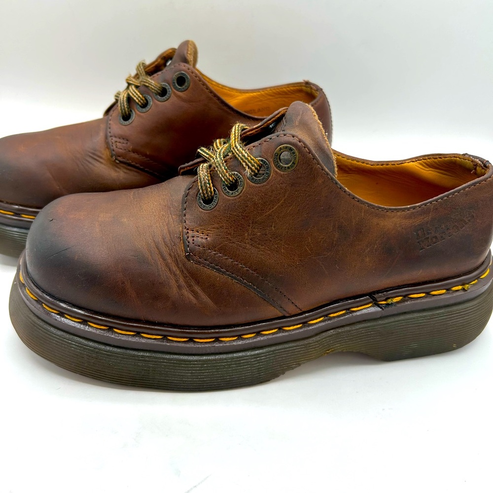MIE RARE Vintage Dr Martens Chunky Platform Brown Square Toe Lace Up Oxford Shoe - Picture 15 of 17